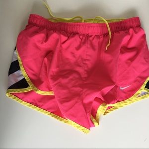 Nike Dri-Fit running shorts pink yellow. Xs